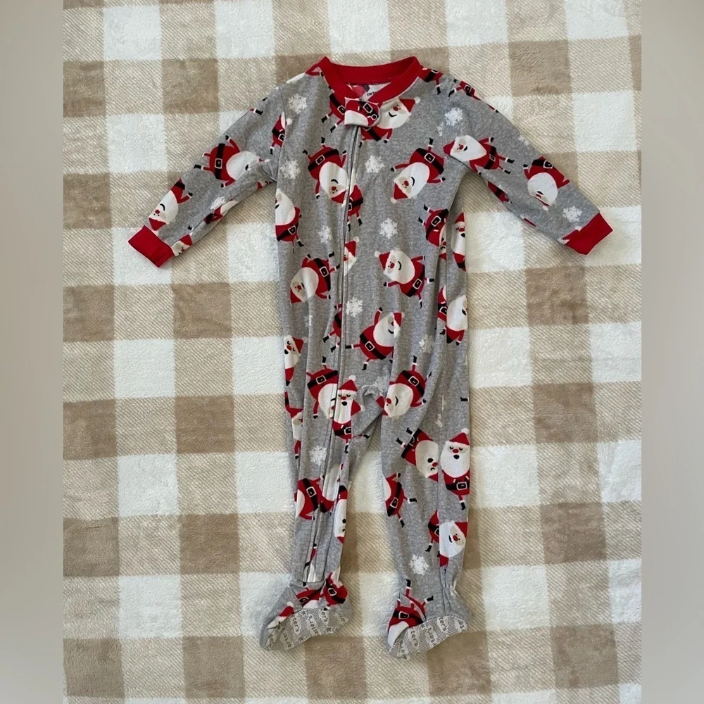 Carter's Festive Santa Gray Footie Christmas Pajamas
